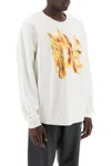Palm Angels White Crewneck Sweatshirt With Burning Logo Print In Cotton Man In White