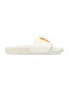 Palm Angels White Pool Slider With Flame Logo Detail In Rubber Man In Beige_flame