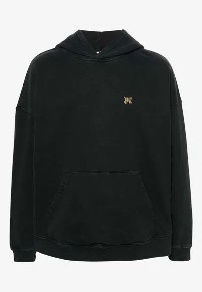 Palm Angels Back Burning Monogram Cotton Hoodie In Black