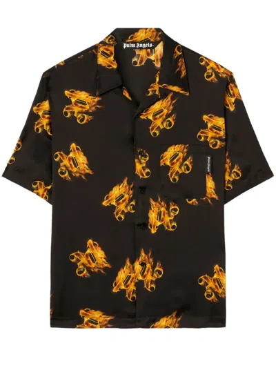 Palm Angels Burning Monogram Shirt In Black