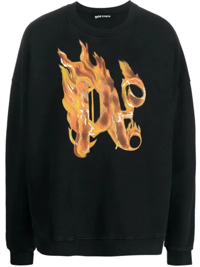 Palm Angels Burning Monogram Sweatshirt In Black