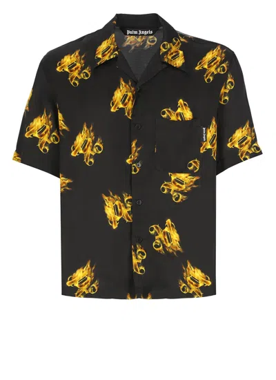 Palm Angels Burning Monogram Shirt In Black