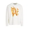 Palm Angels White Crewneck Sweatshirt With Burning Logo Print In Cotton Man