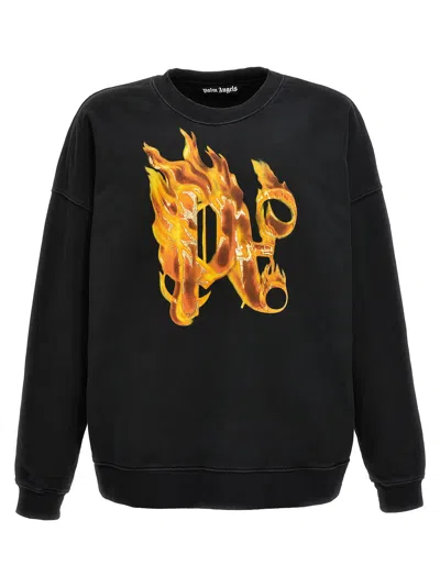 Palm Angels Burning Monogram Sweatshirt In Black