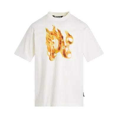 Palm Angels Burning Monogram-print T-shirt In Bianco