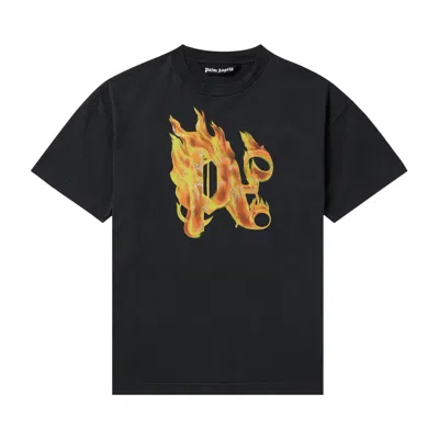 Pre-owned Palm Angels Burning Monogram T-shirt 'black/gold'
