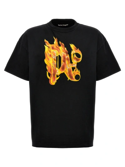 Palm Angels Burning Monogram T-shirt In Nero