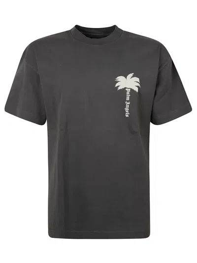 Palm Angels Burning Monogram T-shirt In Off White/dark Grey
