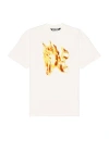 Palm Angels Burning Monogram Metallic Logo-print Cotton-jersey T-shirt In Off White & Gold