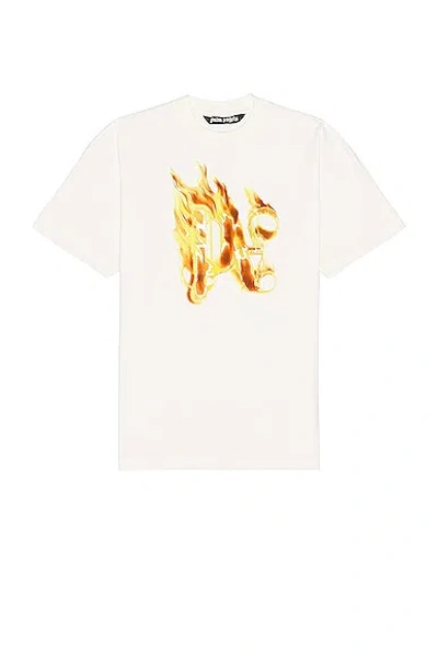 Palm Angels Burning Monogram Tee In Off White & Gold