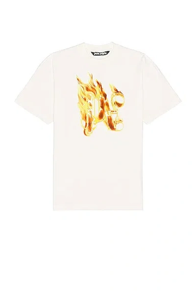 Palm Angels Burning Monogram Metallic Logo-print Cotton-jersey T-shirt In Multi