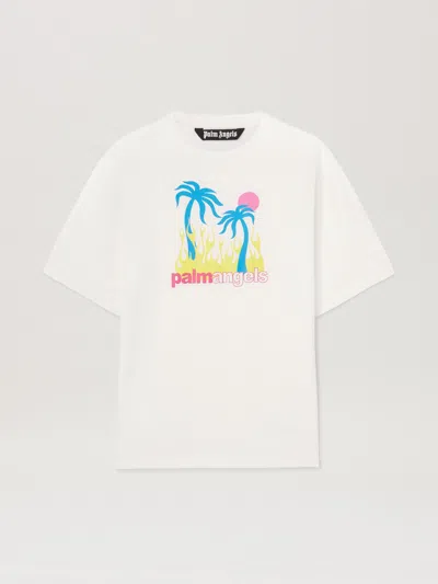 Palm Angels Burning Oasi Print T-shirt In White