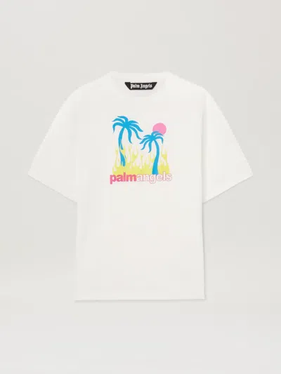 Palm Angels Burning Oasi Print T-shirt In White