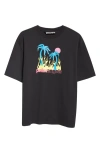 Palm Angels Burning Oasis Slim Fit Graphic T-shirt In Black - Multicolor