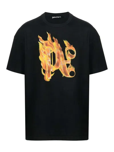 Palm Angels Burning Pa-print T-shirt In Black  