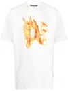 Palm Angels Burning Monogram Metallic Logo-print Cotton-jersey T-shirt In White