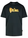 Palm Angels Burning Palm Black Cotton Oversize T-shirt In Black