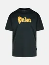 Palm Angels 'burning Palm' Black Cotton Oversize T-shirt In Black