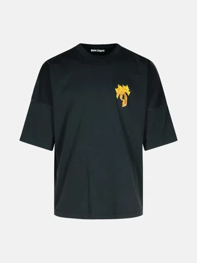 Palm Angels 'burning Palm' Black Cotton Oversize T-shirt