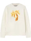 Palm Angels White Crewneck Sweatshirt With Burning Logo Print In Cotton Man In Neutrals