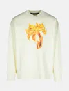 Palm Angels 'burning Palm' Cream Cotton Sweatshirt In Cream