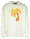 Palm Angels White Crewneck Sweatshirt With Burning Logo Print In Cotton Man In Beige