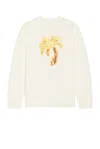 Palm Angels White Crewneck Sweatshirt With Burning Logo Print In Cotton Man In Off White