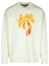 Palm Angels White Crewneck Sweatshirt With Burning Logo Print In Cotton Man In Cream