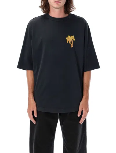 Palm Angels 'burning Palm Oversized T In Black,gold