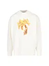 Palm Angels White Crewneck Sweatshirt With Burning Logo Print In Cotton Man In White