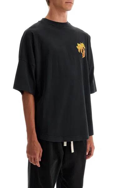 Palm Angels 'burning Palm Oversized T In Black,gold