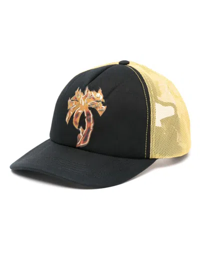 Palm Angels Burning Palm-print Mesh Cap In Black