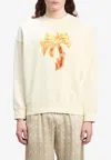 Palm Angels White Crewneck Sweatshirt With Burning Logo Print In Cotton Man In White
