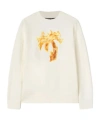 Palm Angels White Crewneck Sweatshirt With Burning Logo Print In Cotton Man In White