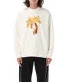 Palm Angels White Crewneck Sweatshirt With Burning Logo Print In Cotton Man In White