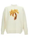 Palm Angels White Crewneck Sweatshirt With Burning Logo Print In Cotton Man In White