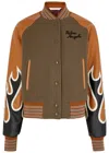 Palm Angels Flame-print Varsity Jacket In Khaki