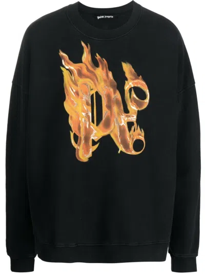 Palm Angels Burnished Paint Monogram Sweatshirt In Blackgold For Men