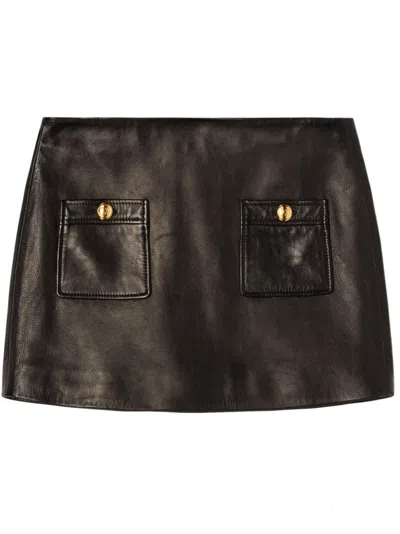 Palm Angels Button-detail Leather Miniskirt In Black
