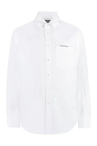 Palm Angels Button-down Collar Cotton Shirt In White