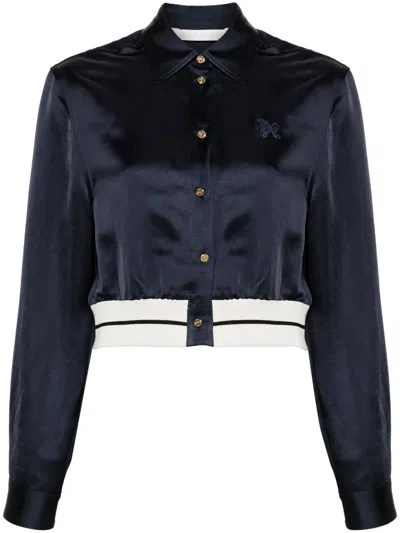 Palm Angels Button-up Satin Shirt In Blue