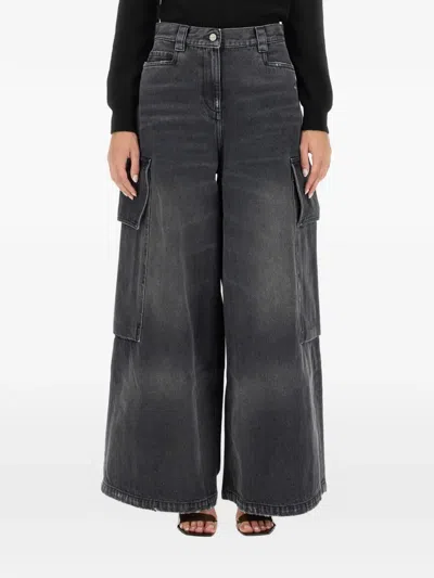 Palm Angels Wide Parachute Cotton Jeans In Gray