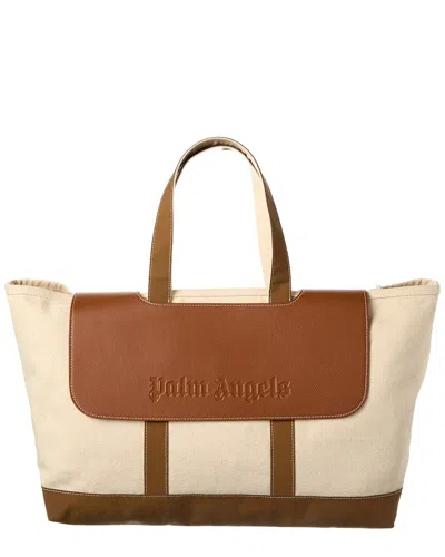 Palm Angels Cabas Canvas & Leather Tote In Brown