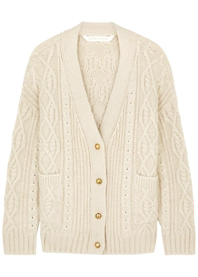 Palm Angels Cable-knit Cardigan In Off White