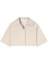Palm Angels Crop Shirt With Beige And White Stripes With Logo In Nude