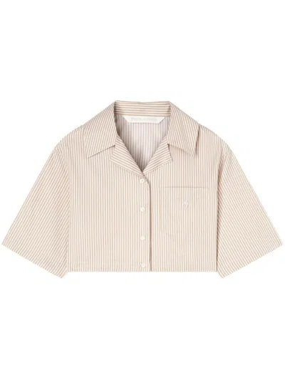 PALM ANGELS CAMEL BROWN LOGO CROPPED SHIRT