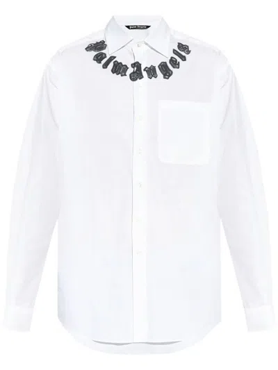 Palm Angels Camicia In Cotone Con Stampa Logo E Tasca In White