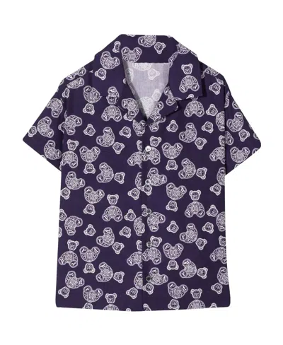 Palm Angels Camicia Pigiamino Navy Blue White In Black
