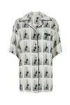 Palm Angels Viscose Printed Sleep Shirt In Whitegrey