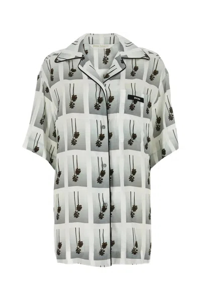 Palm Angels Viscose Printed Sleep Shirt In Whitegrey